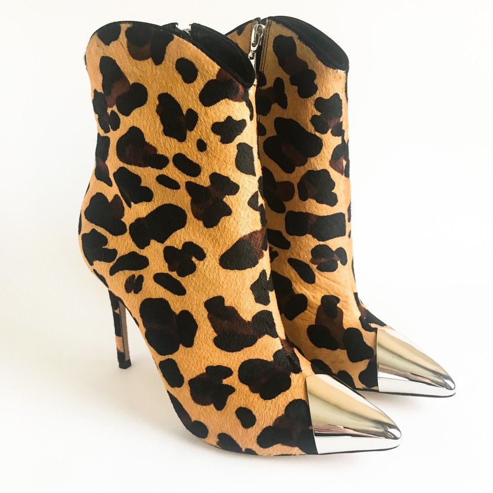 SCHUTZ Ankle Boots | Rosangela 2 Leopard Stiletto Booties w Pointed Metal Toe